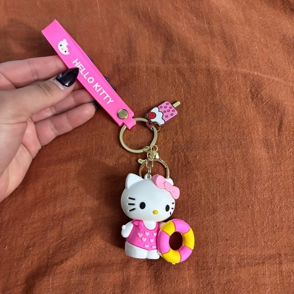 NWT Hello Kitty Keychain Kawaii | Pink Yellow and White Bagclip w/ Lolipop Charm - Picture 2 of 3